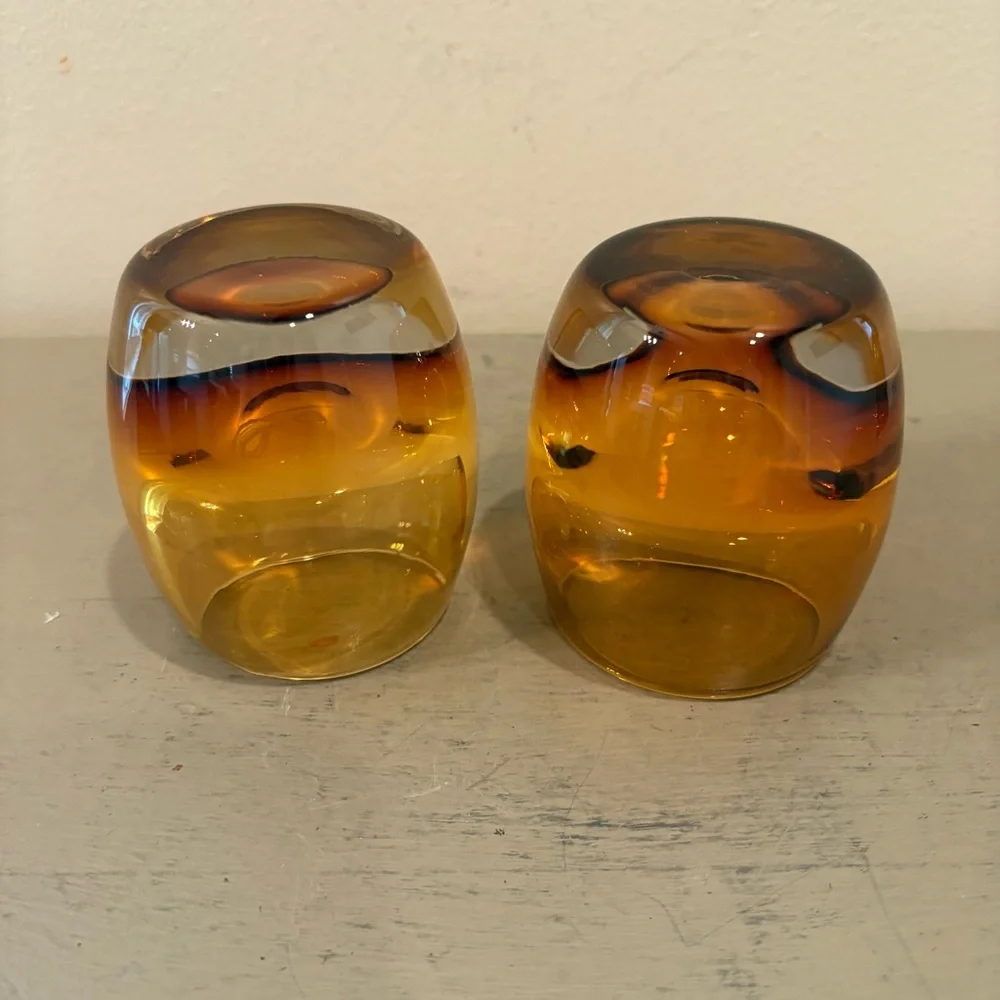 Pair Of Crate&Barrel Amber Topaz Diva Glass Votive Candle Holders